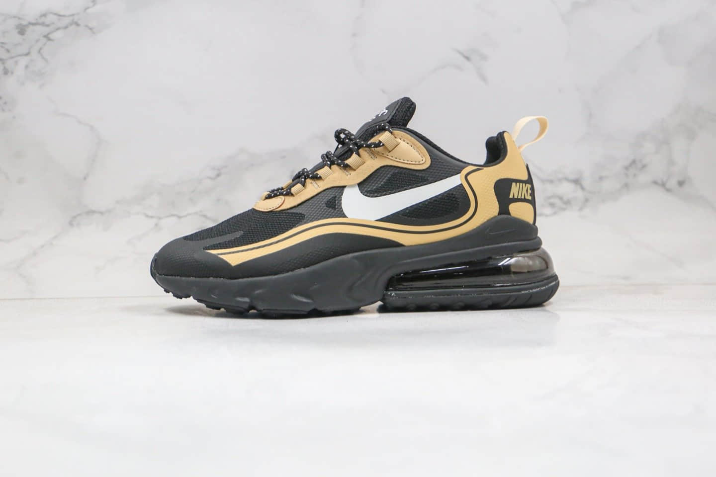 耐克Nike Air Max 270 React纯原版本气垫慢跑鞋Max270黑金色内置真小潘气垫 货号:CV1632-001