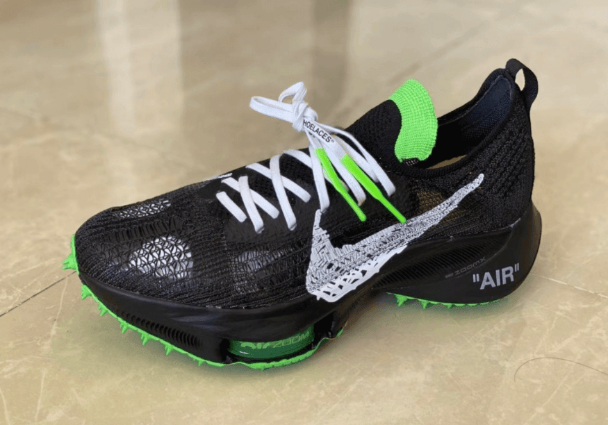 OW x Nike新联名黑绿配色最新实物图曝光!钉鞋+超大网眼鞋面!