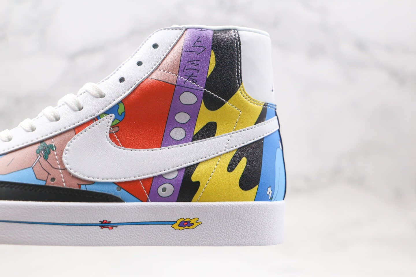 耐克Nike Blazer Mid 77 Flyleather QS x Ruohan Wang联名款纯原版本中帮开拓者环保主题系列涂鸦配色原档案数据开发 货号:CZ3775-900