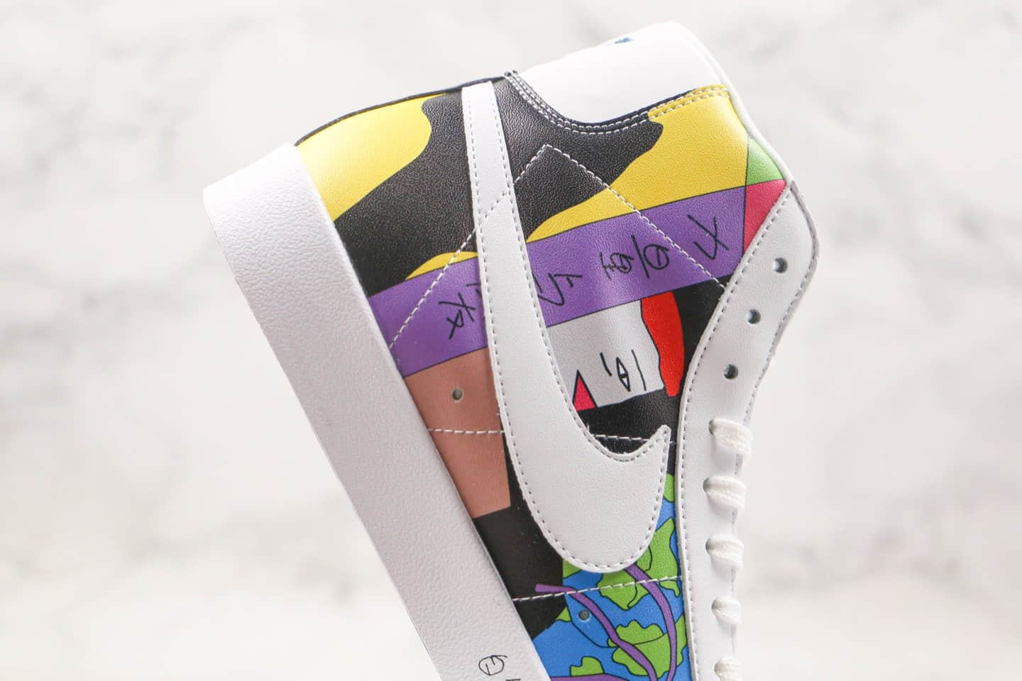 耐克Nike Blazer Mid 77 Flyleather QS x Ruohan Wang联名款纯原版本中帮开拓者环保主题系列涂鸦配色原档案数据开发 货号:CZ3775-900