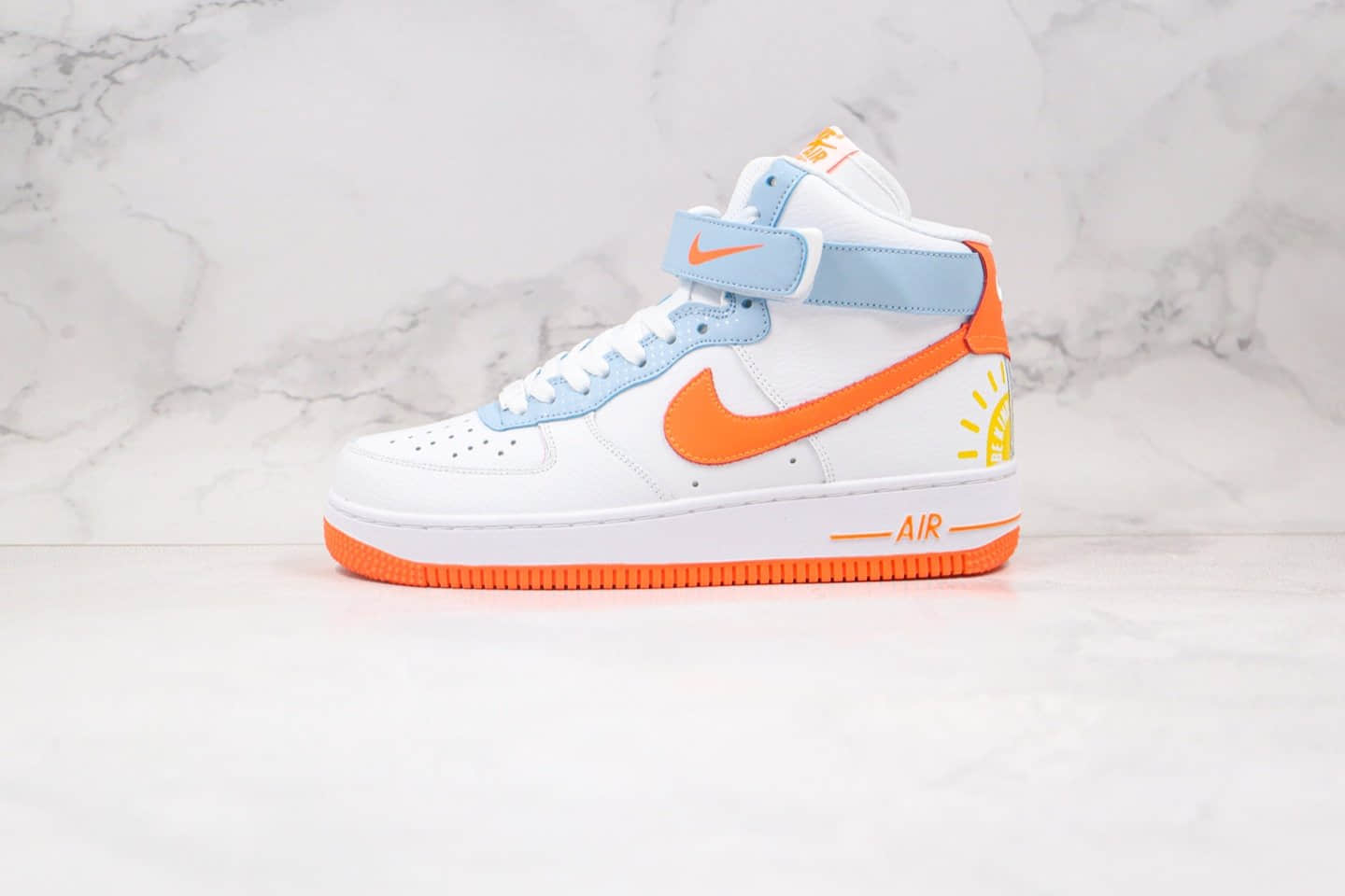 耐克Nike Air Force 1 High “Be Kind”纯原版本空军一号高帮太阳白橙蓝色内置全掌air sole气垫 货号:DC2198-100