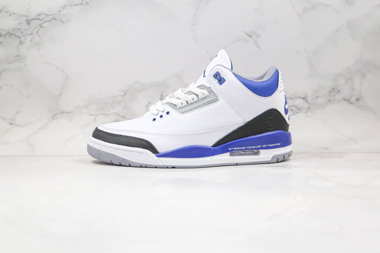 乔丹Fragment x Air Jordan 3 Sample纯原版本藤原浩闪电联名AJ3黑蓝闪电原盒原标 货号:DA3595-111