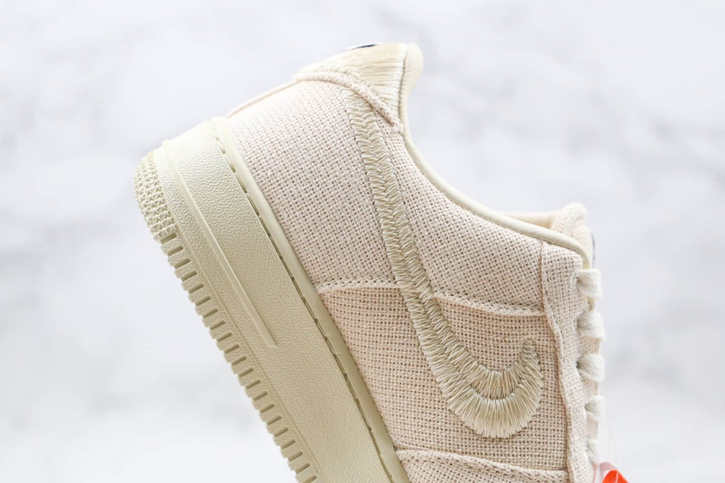 耐克Nike Air Force 1 Low Black Cool x Stussy联名款纯原版本低帮空军一号米白色麻布电绣勾板鞋原盒原标 货号:CZ9087-200