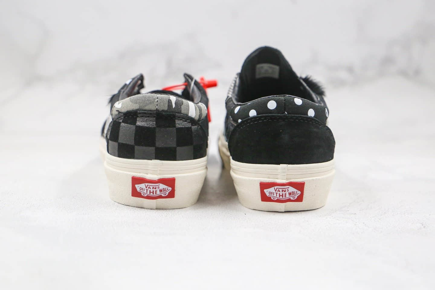 万斯Vans Bold Ni Patchwork III Black Truewht x Size联名款公司级版本吴亦凡同款鬃毛拼接格子黑白色硫化板鞋原盒原标 货号:VN0A3WLP4UM1