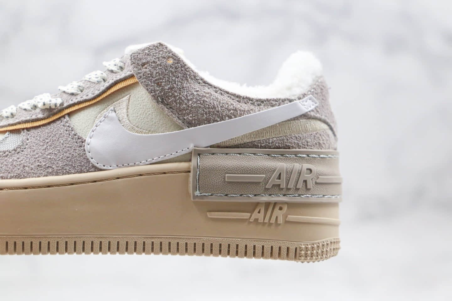 耐克Nike Air Force 1 Shadow纯原版本马卡龙解构空军一号卡其灰色加绒款原楦头值班打造 货号：DC5270-016