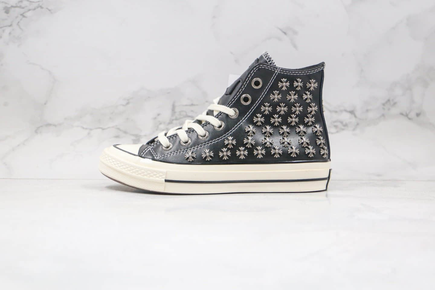 匡威Chrome Heart X Converse Chuck 70公司级版本克罗心联名皮面板鞋黑色蓝底双围条 货号:169999C