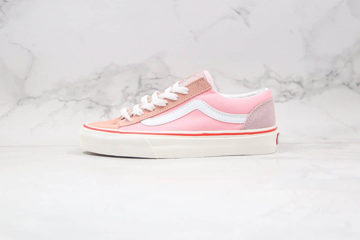 万斯Vans Old Skool公司级版本低帮粉色帆布麂皮拼接硫化板鞋原盒原标原楦头纸板打造 货号:VN0A32R3LVH