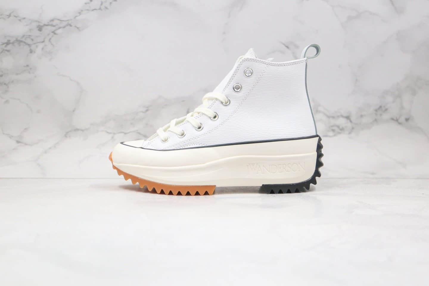 匡威Converse chuck Run Star Hike Hi White Blue Gum x J.W. Anderson联名款公司级版本高帮皮面厚底锯齿皮面白色加绒松糕鞋原盒原标 货号:162255C