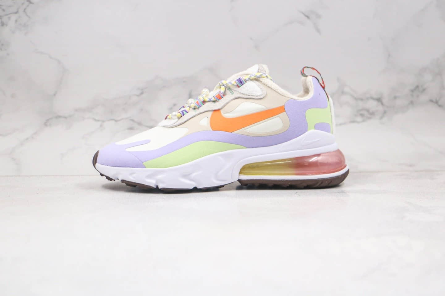 耐克Nike Air Max 270 React QP White Light Blue纯原版本半掌气垫Max270米白紫橙色马卡龙糖果色气垫鞋原盒原标 货号:DC3276-101