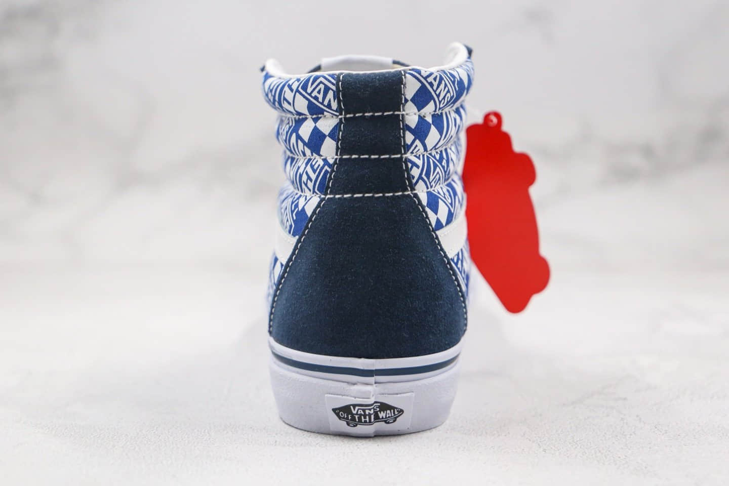 万斯Vans old skool x OFF white联名款公司级版本高帮字母白蓝色硫化板鞋原档案数据开发