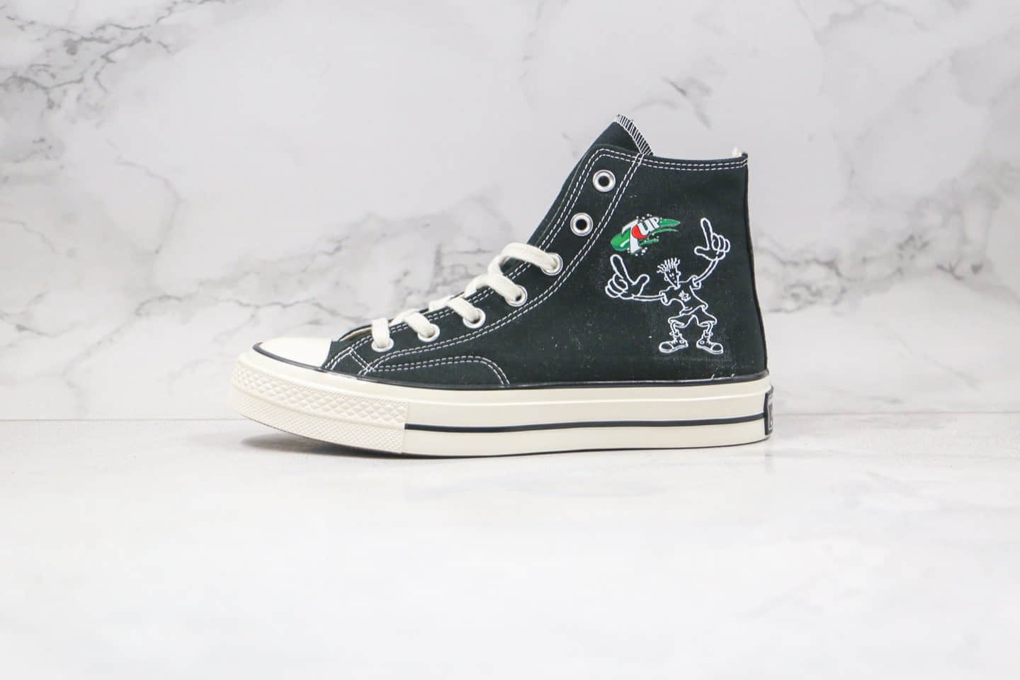 匡威Converse x 7UP七喜汽水联名款公司级版本黑色帆布鞋原厂硫化大底正确硅蓝软中底 货号:162050C