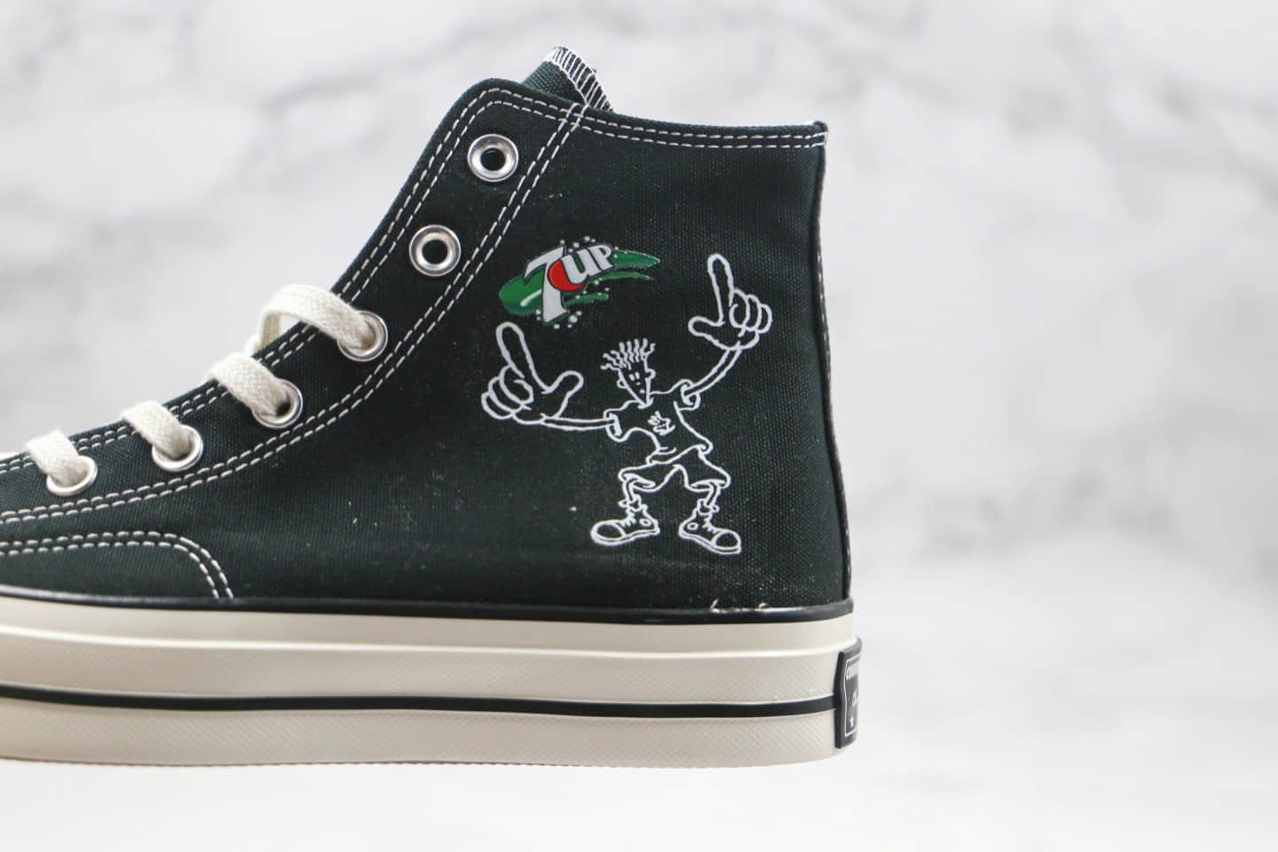 匡威Converse x 7UP七喜汽水联名款公司级版本黑色帆布鞋原厂硫化大底正确硅蓝软中底 货号:162050C