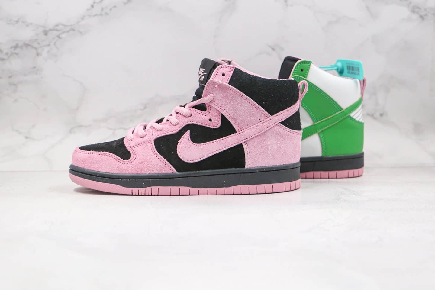 耐克Nike SB Dunk High Invert Celtics纯原版本高帮SB DUNK黑粉绿色反转拼接鸳鸯凯尔特人板鞋内置气垫原盒原标 货号:CU7349-001