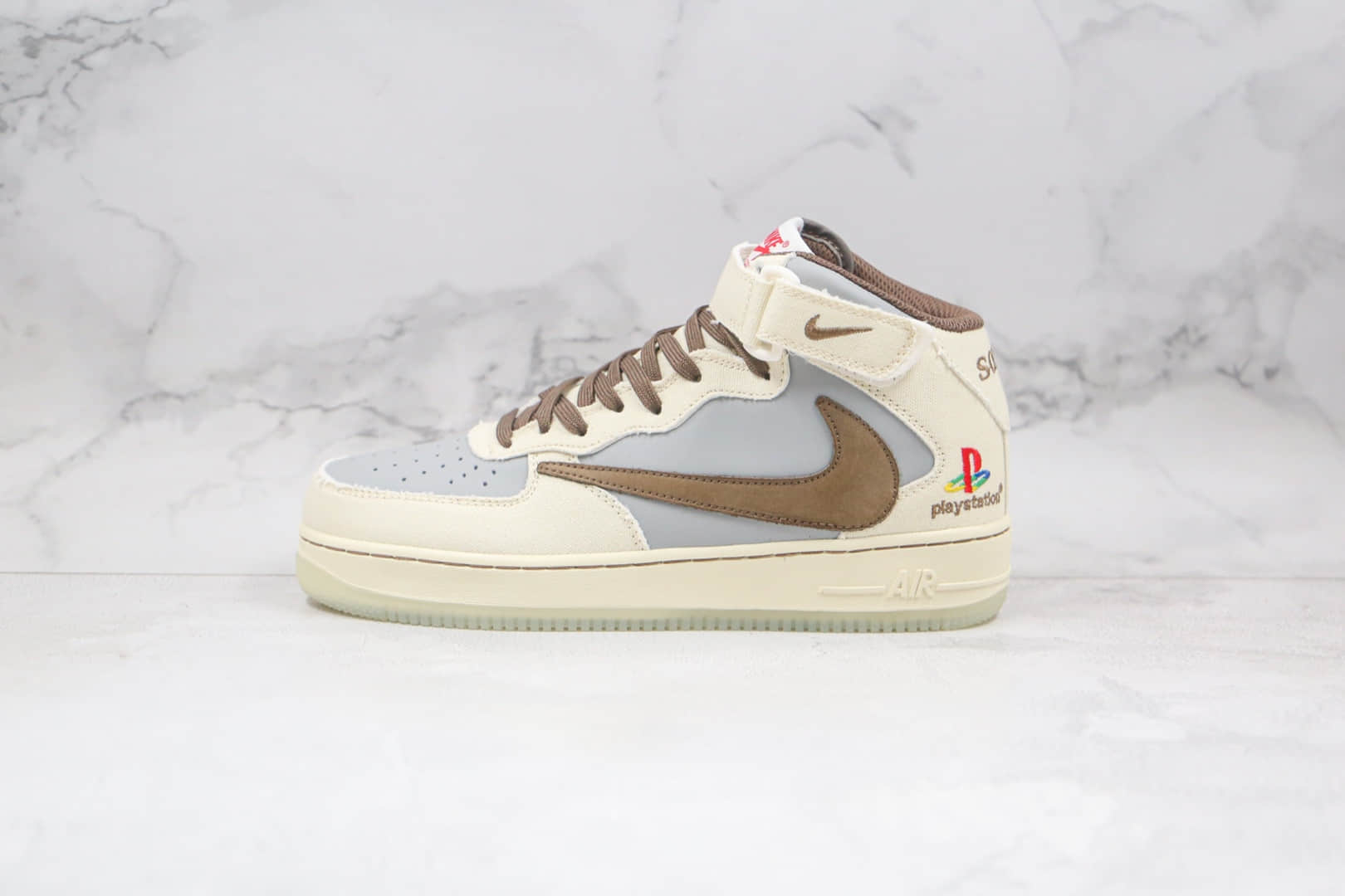 耐克Nike Air Force1 Mid x Playstation x Nike Travis Scott三方联名款纯原版本中帮空军一号倒钩板鞋内置气垫 货号:BQ5028-202