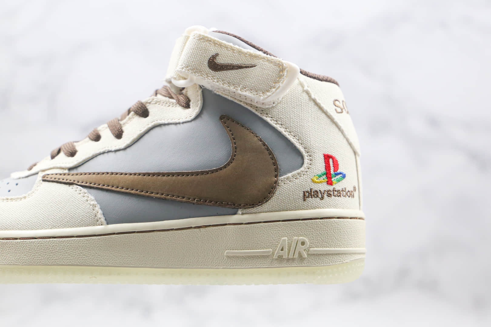 耐克Nike Air Force1 Mid x Playstation x Nike Travis Scott三方联名款纯原版本中帮空军一号倒钩板鞋内置气垫 货号:BQ5028-202