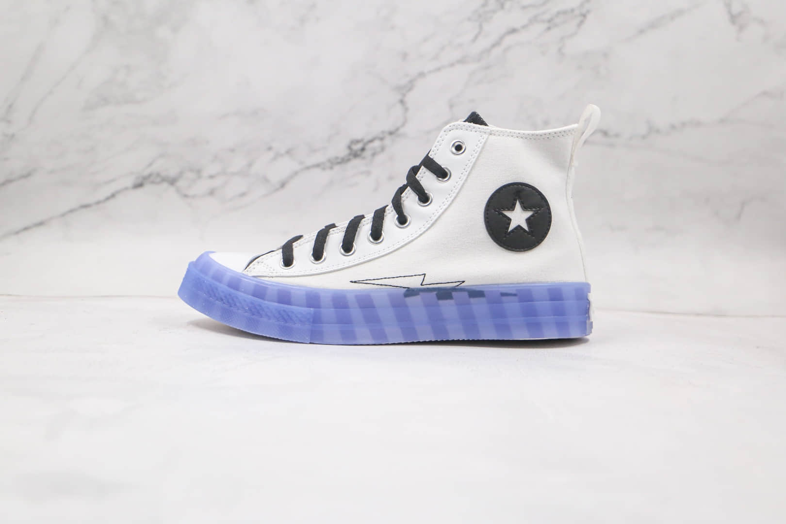 匡威CONVERSE ALL STAR 2021公司级版本高帮果冻透明底闪电白蓝黑帆布鞋2021春季新款 货号:169468C