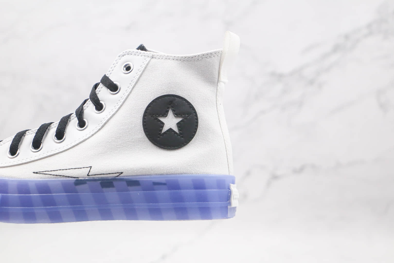 匡威CONVERSE ALL STAR 2021公司级版本高帮果冻透明底闪电白蓝黑帆布鞋2021春季新款 货号:169468C