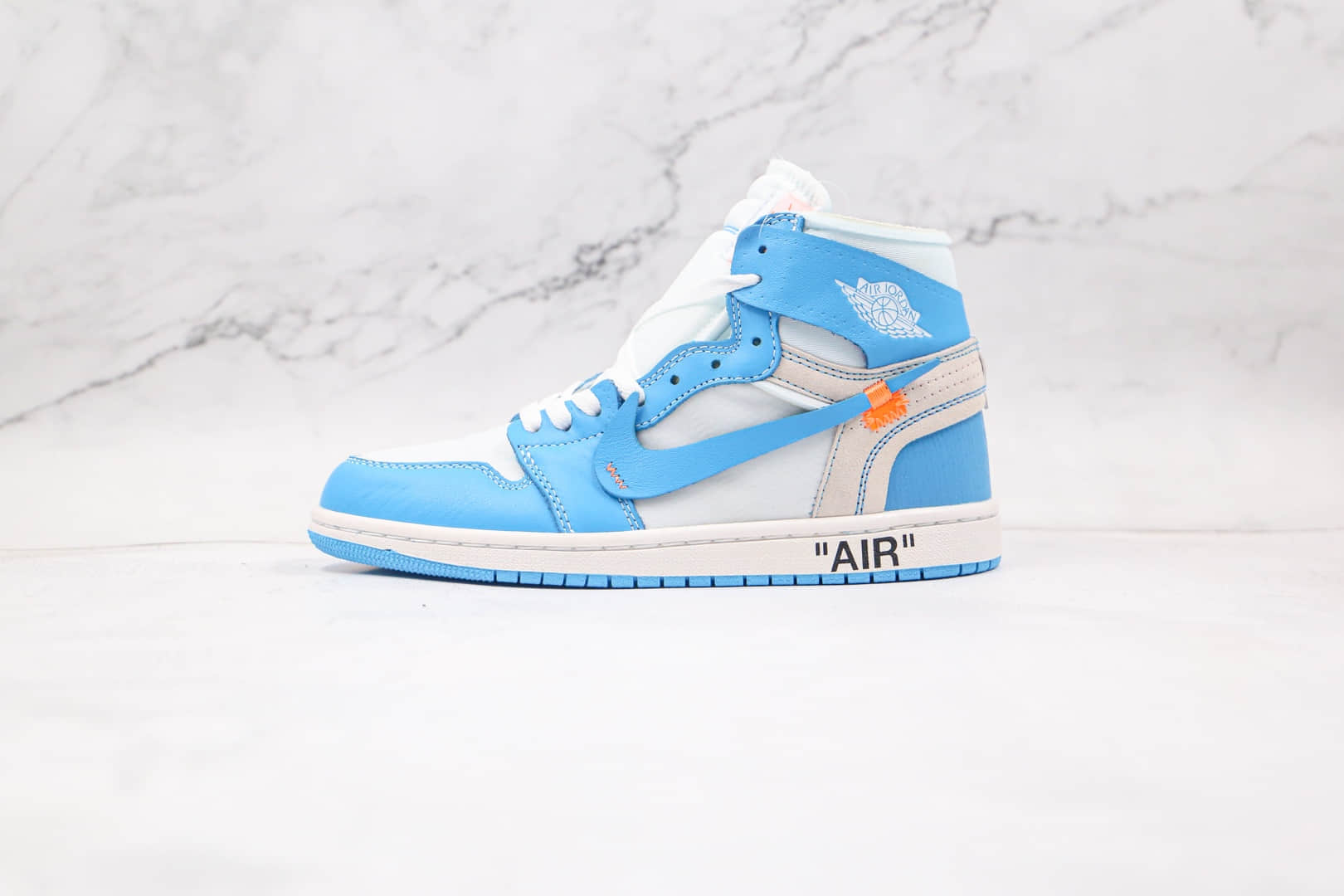乔丹Air Jordan 1 x Off-White联名款纯原版本高帮AJ1白蓝色板鞋原盒原标 货号:AQ0818-148