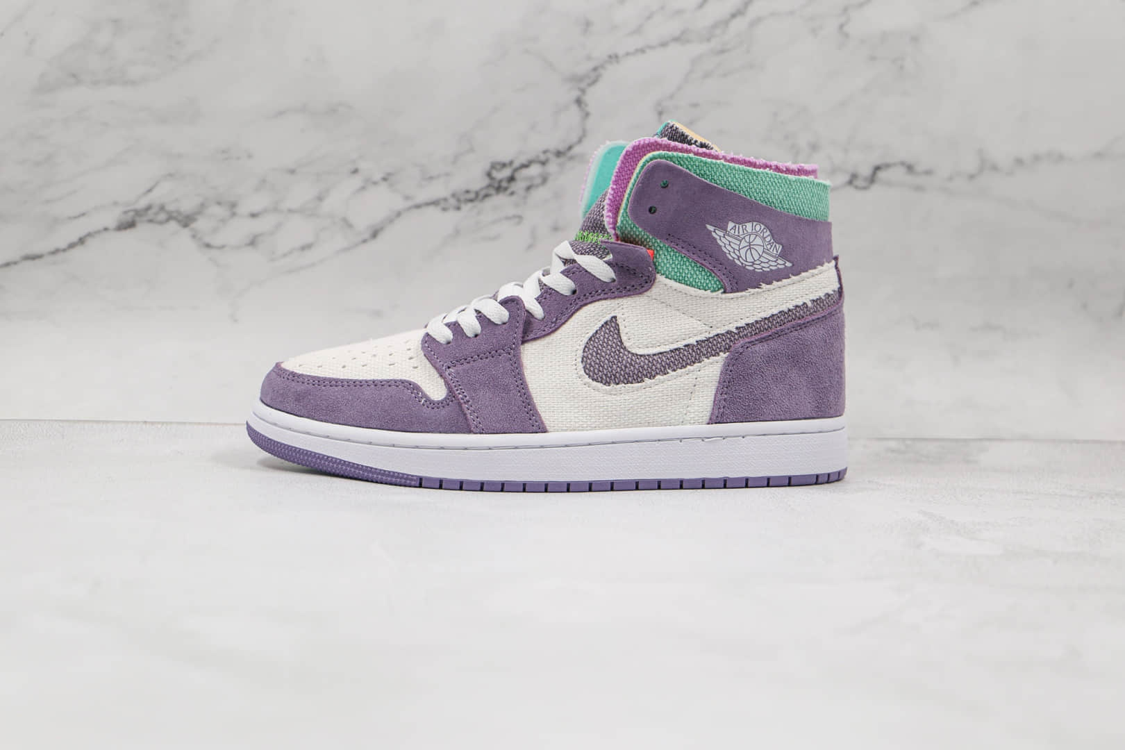 乔丹Air Jordan 1 Zoom Comfort Tropical Twist纯原版本高帮AJ1 Zoom帆布黎明白紫绿色板鞋原鞋开模 货号：CT0978-150