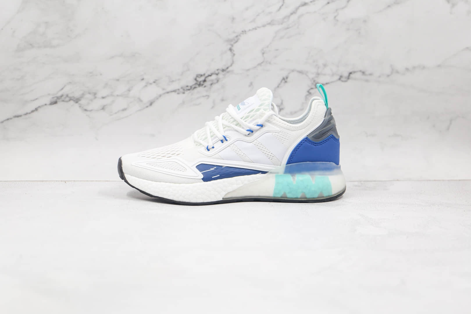 阿迪达斯Adidas Originals ZX 2K Boost纯原版本易烊千玺同款三叶草爆米花缓震跑鞋白蓝色原纸版数据开发 货号:HO5148