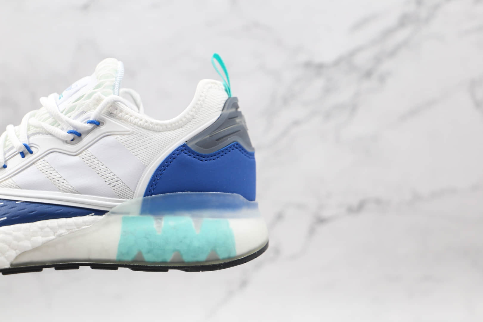 阿迪达斯Adidas Originals ZX 2K Boost纯原版本易烊千玺同款三叶草爆米花缓震跑鞋白蓝色原纸版数据开发 货号:HO5148