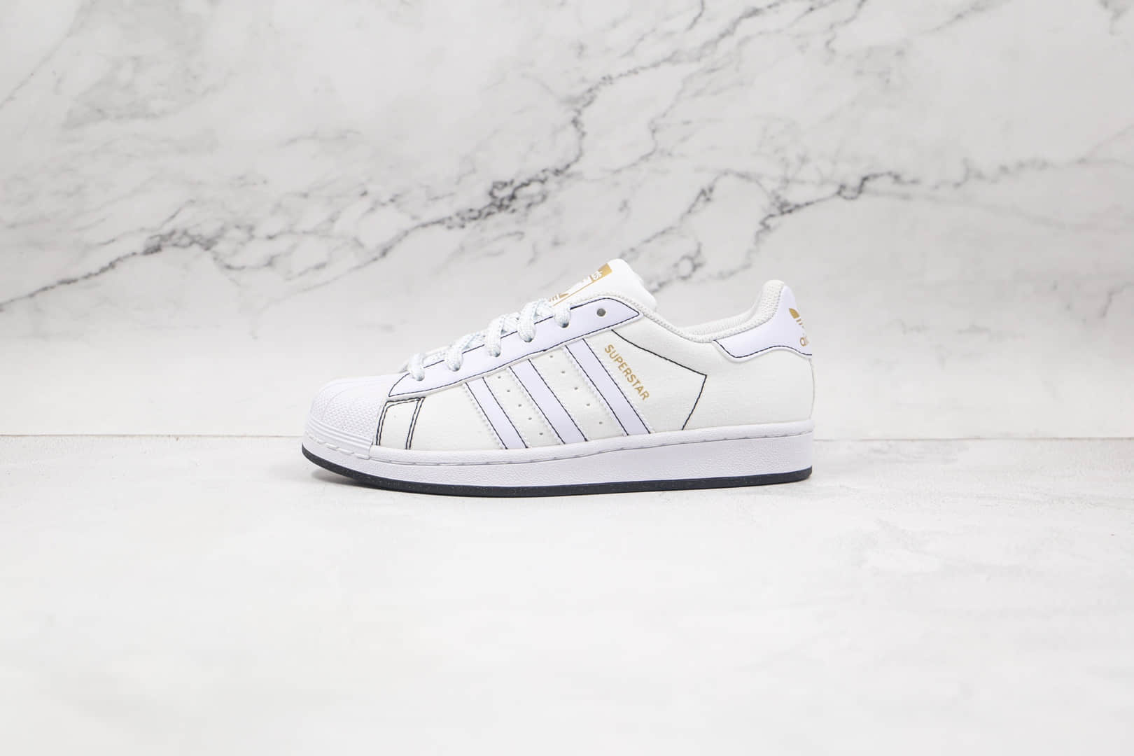阿迪达斯adidas Originals Superstars纯原版本三叶草贝壳头帆布板鞋白黑缝线区别市面通货 货号:AJ7924