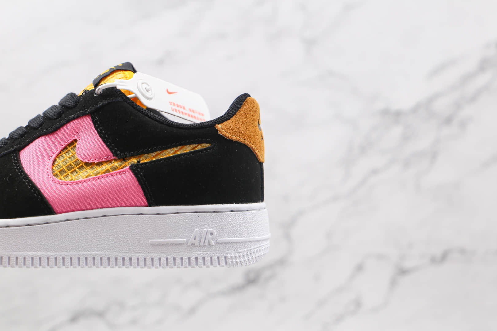 耐克Nike WMNS Air Force 1 LV8纯原版本低帮空军一号编织格子钩黑橙粉色板鞋内置气垫 货号:CJ4093-002