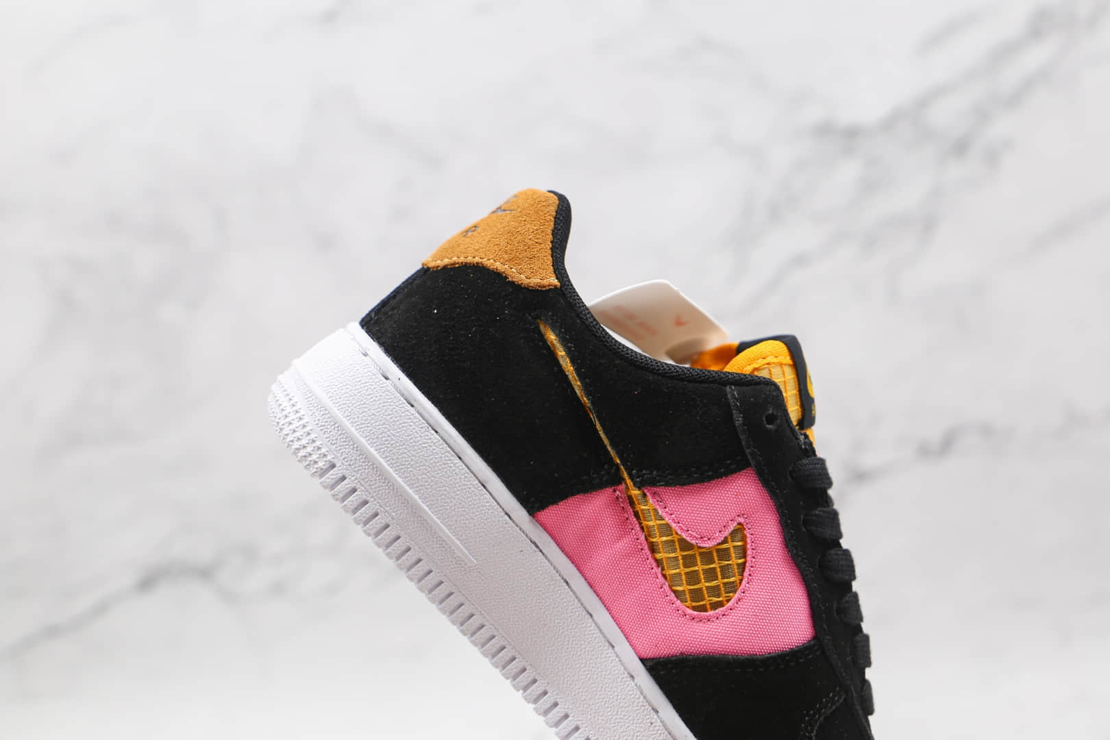 耐克Nike WMNS Air Force 1 LV8纯原版本低帮空军一号编织格子钩黑橙粉色板鞋内置气垫 货号:CJ4093-002