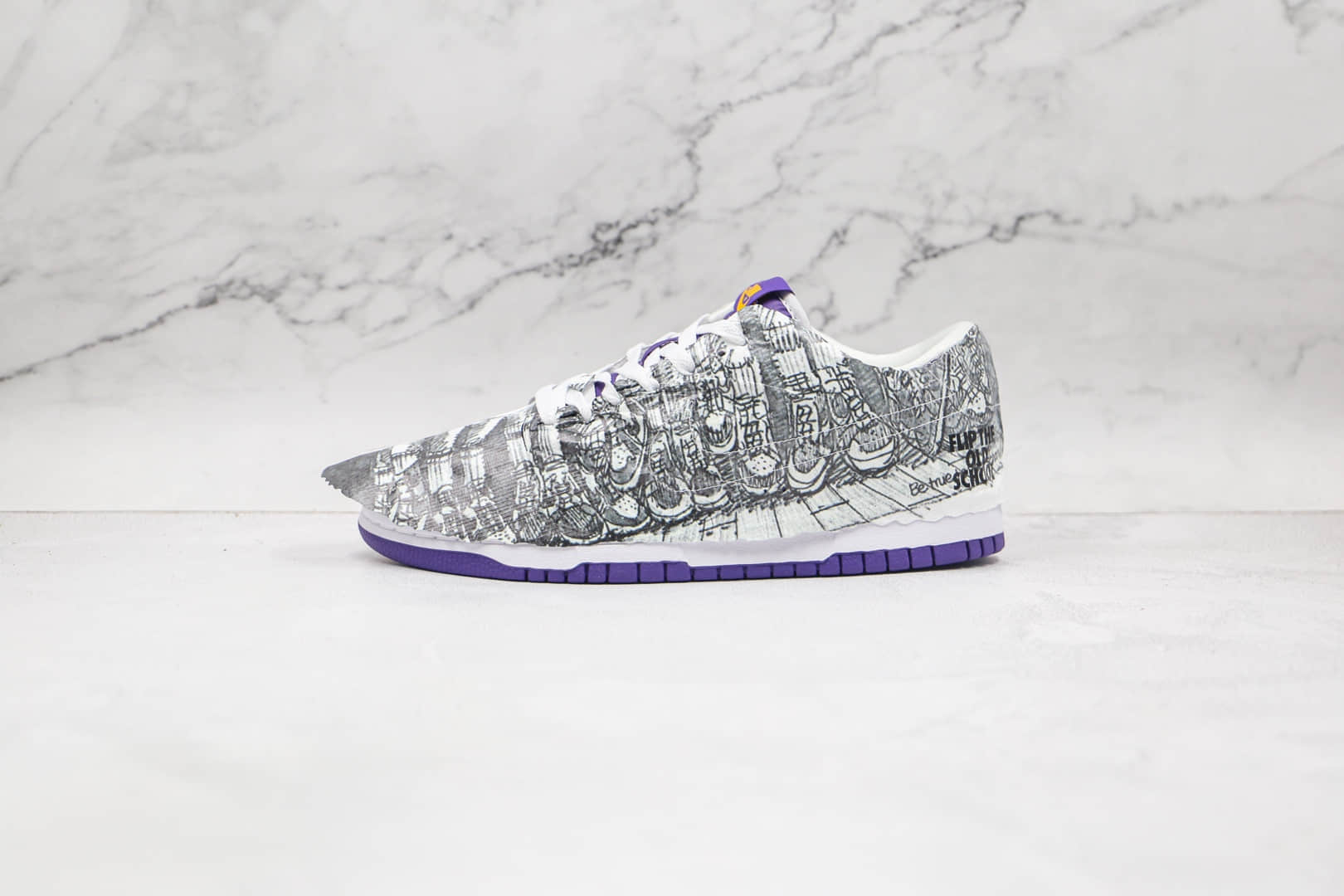 耐克Nike Dunk Low Flip the Old School纯原版本低帮SB DUNK反钩撕纸鸳鸯守旧派白紫色倒勾板鞋原档案数据开发 货号：DJ4636-100