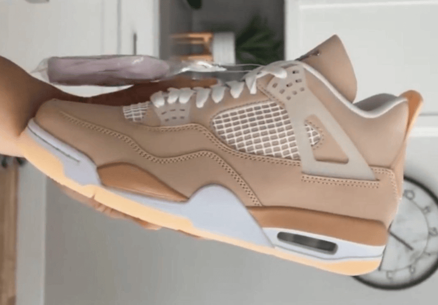 温柔卡其色!全新AJ4“Shimmer”实物首度曝光! 货号:DJ0675-200