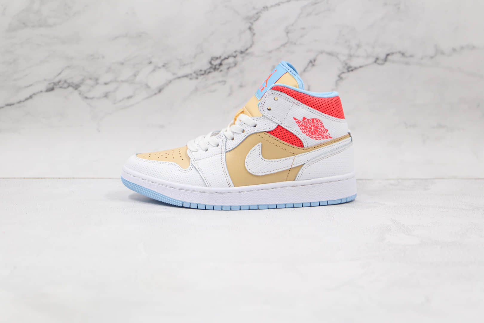 乔丹Air Jordan 1 Mid SE Sesame纯原版本中帮AJ1芝麻白黄红色板鞋原楦头纸板打造 货号:CZ0774-200