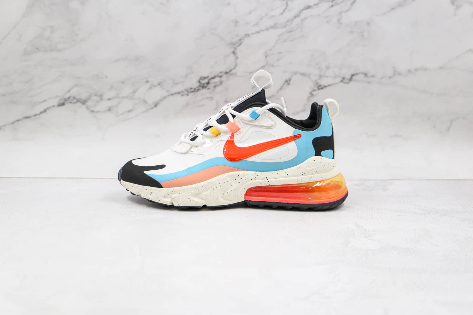 耐克Nike Air Max 270 React纯原版本白蓝红黑色Max270彩虹拼色气垫鞋原厂真小潘气垫 货号:DD8498-161