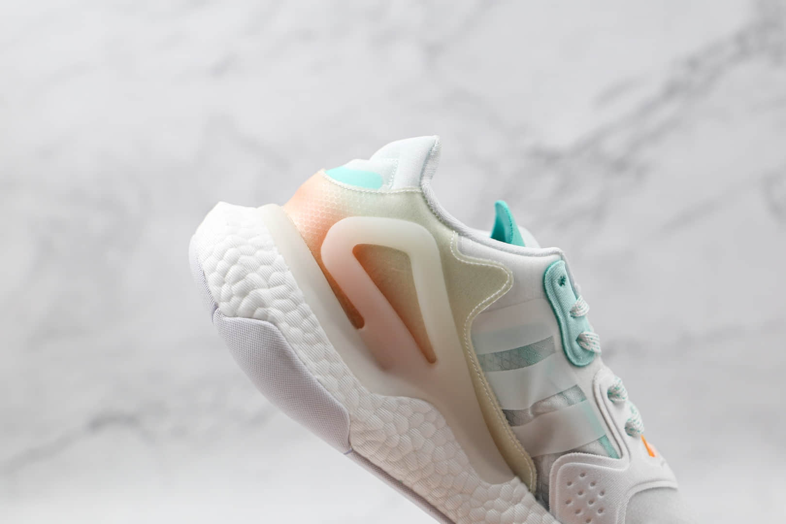 阿迪达斯Adidas Day Jogger 2021 Boost纯原版本夜行者二代网面白绿粉渐变色爆米花跑鞋原盒原标 货号:GW4910
