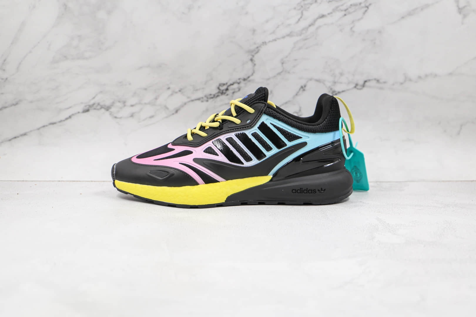 阿迪达斯Adidas Originals ZX 2K Boost 2.0纯原版本黑粉黄蓝色彩色渐变色爆米花跑鞋 货号:GY8283