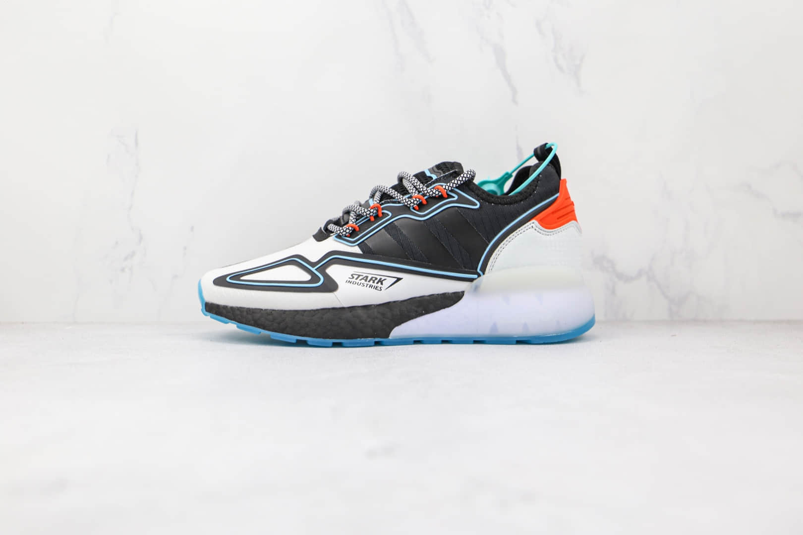 阿迪达斯Adidas Originals ZX 2K Boost纯原版本三叶草ZX 2K漫威联名款钢铁侠3M反光白黑色爆米花跑鞋原盒原标 货号:H02561