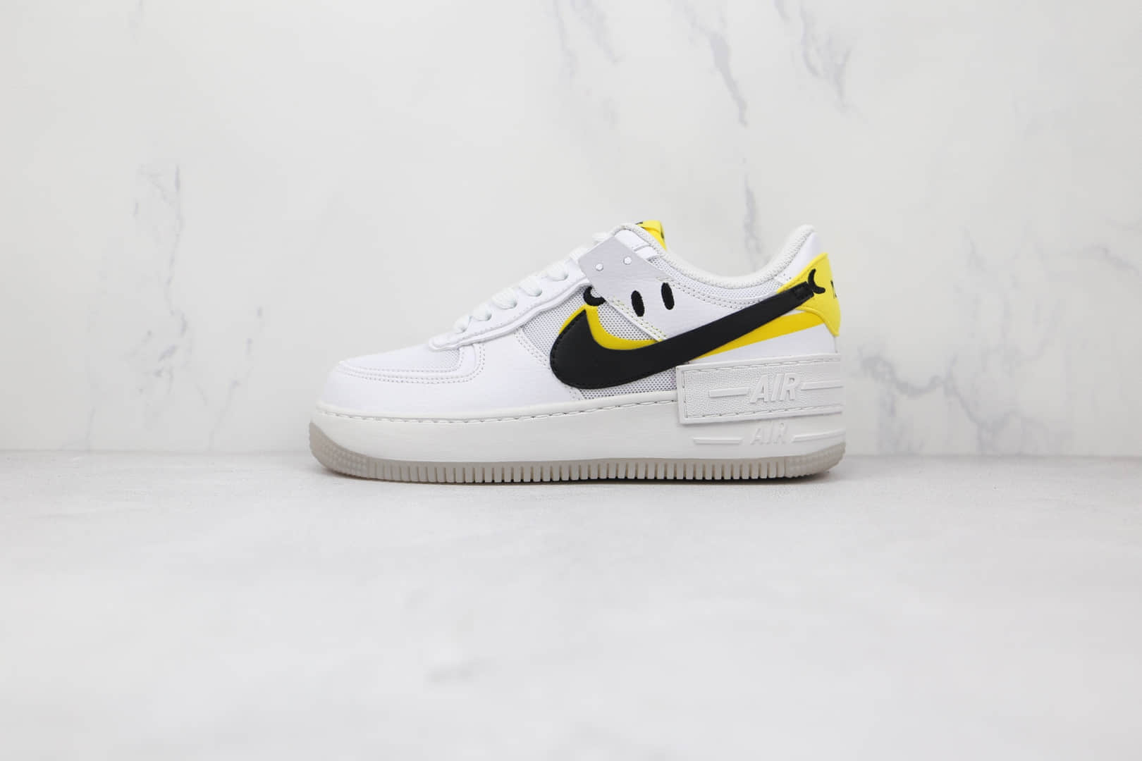 耐克Nike AIR FMRCE 1 SHADOW纯原版本低帮空军一号马卡龙双钩白黑黄色笑脸板鞋原盒原标 货号:DO5872-100