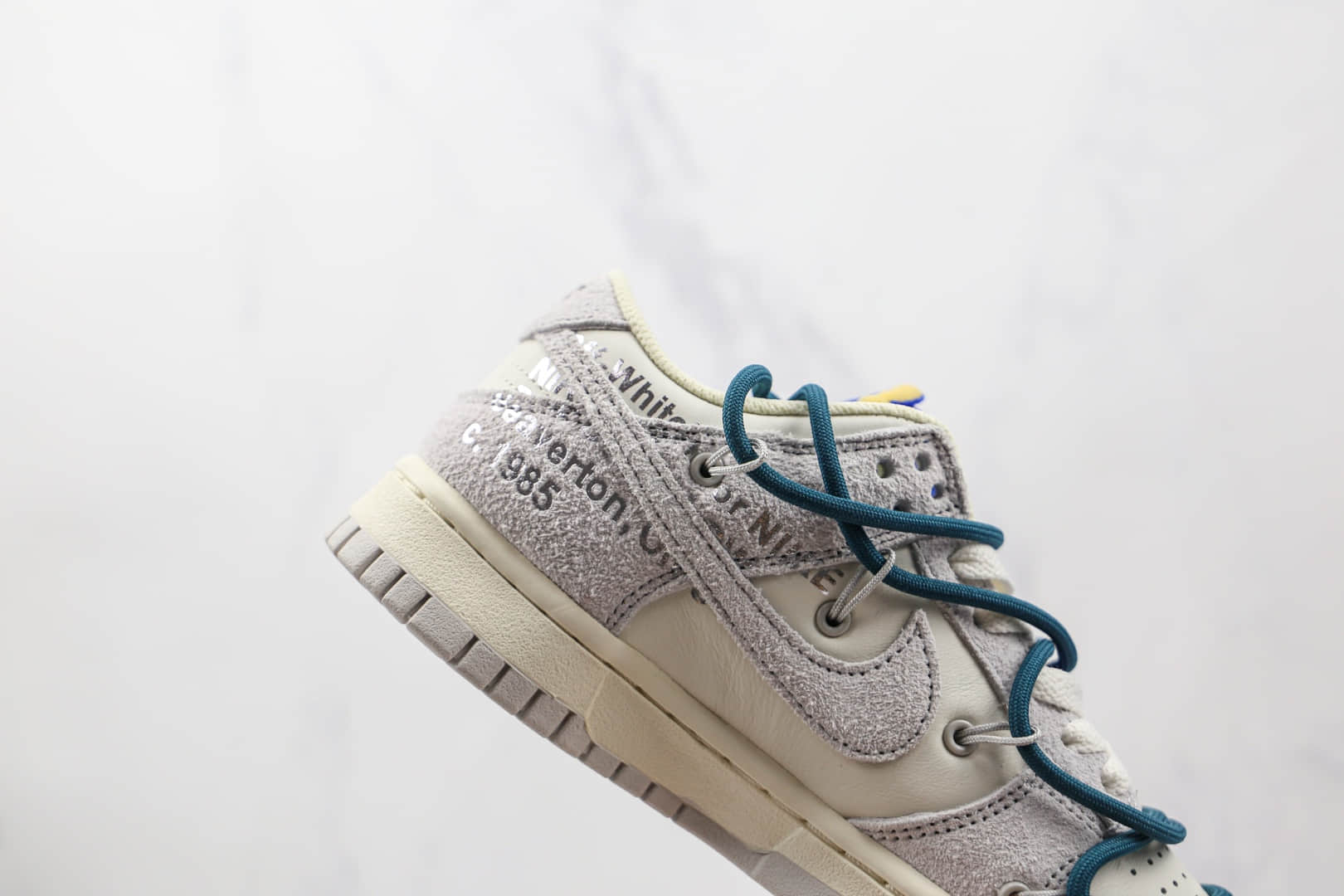 耐克Nike Dunk Low 50 x Off-White联名款纯原版本低帮DUNK麂皮灰白绿色板鞋原楦头纸板打造 货号:DJ0950-111