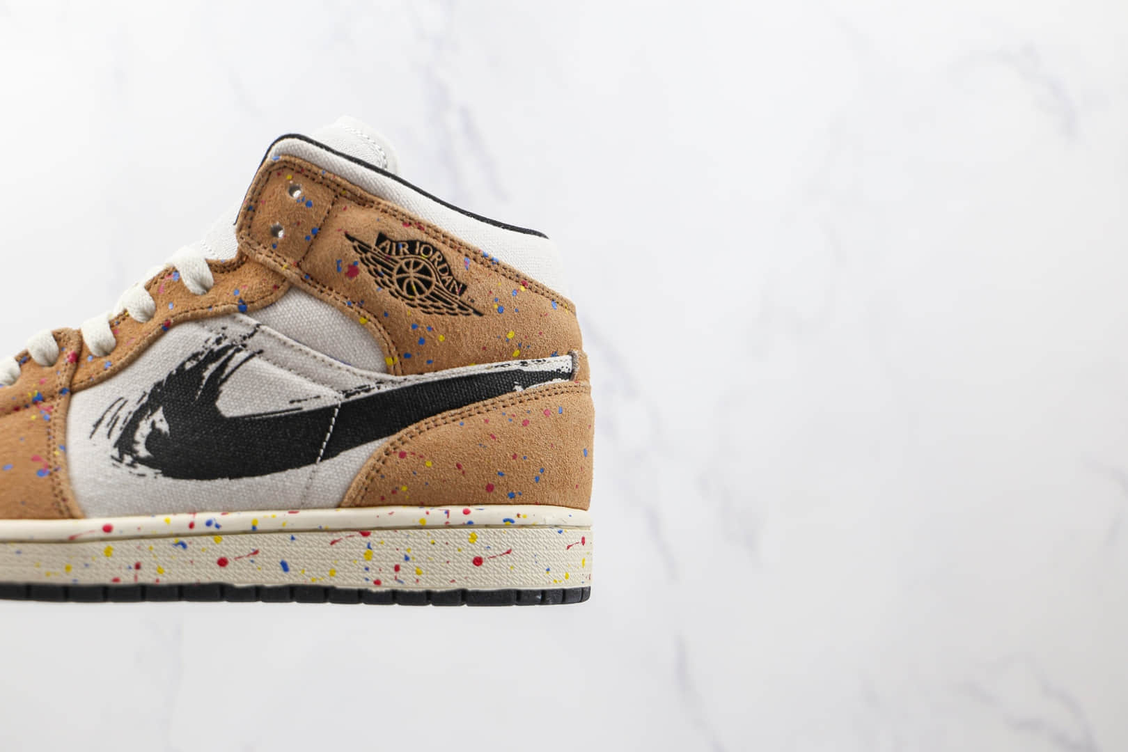 乔丹Air Jordan 1 Mid纯原版本中帮AJ1水彩油画泼墨篮球鞋原楦头纸板打造 货号:DA8005-100