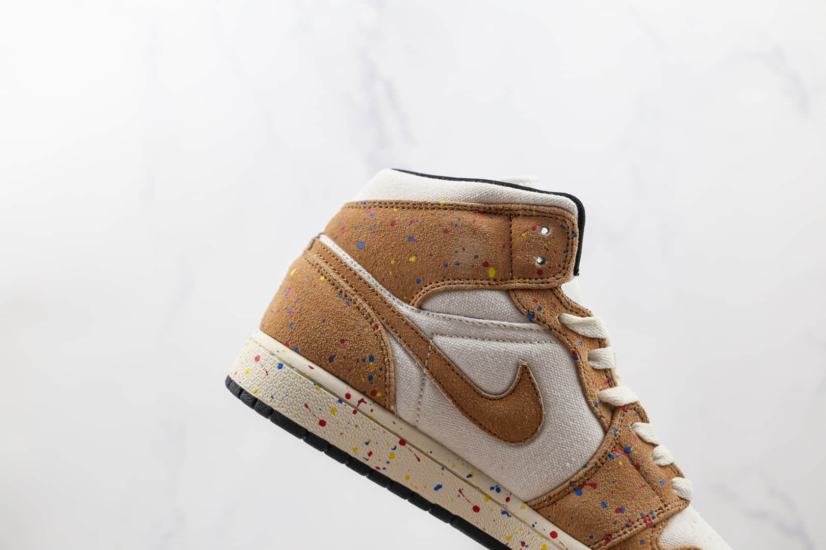乔丹Air Jordan 1 Mid纯原版本中帮AJ1水彩油画泼墨篮球鞋原楦头纸板打造 货号:DA8005-100