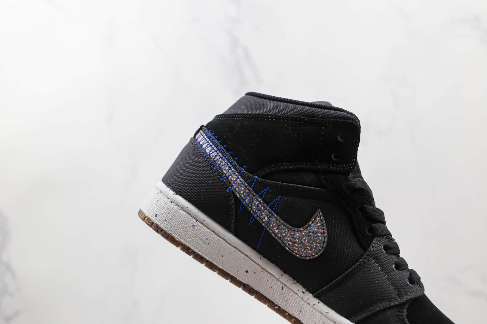 乔丹Air Jordan 1 Mid Crater纯原版本中帮AJ1再生材料黑色篮球鞋原楦头纸板打造 货号:DM3529-001