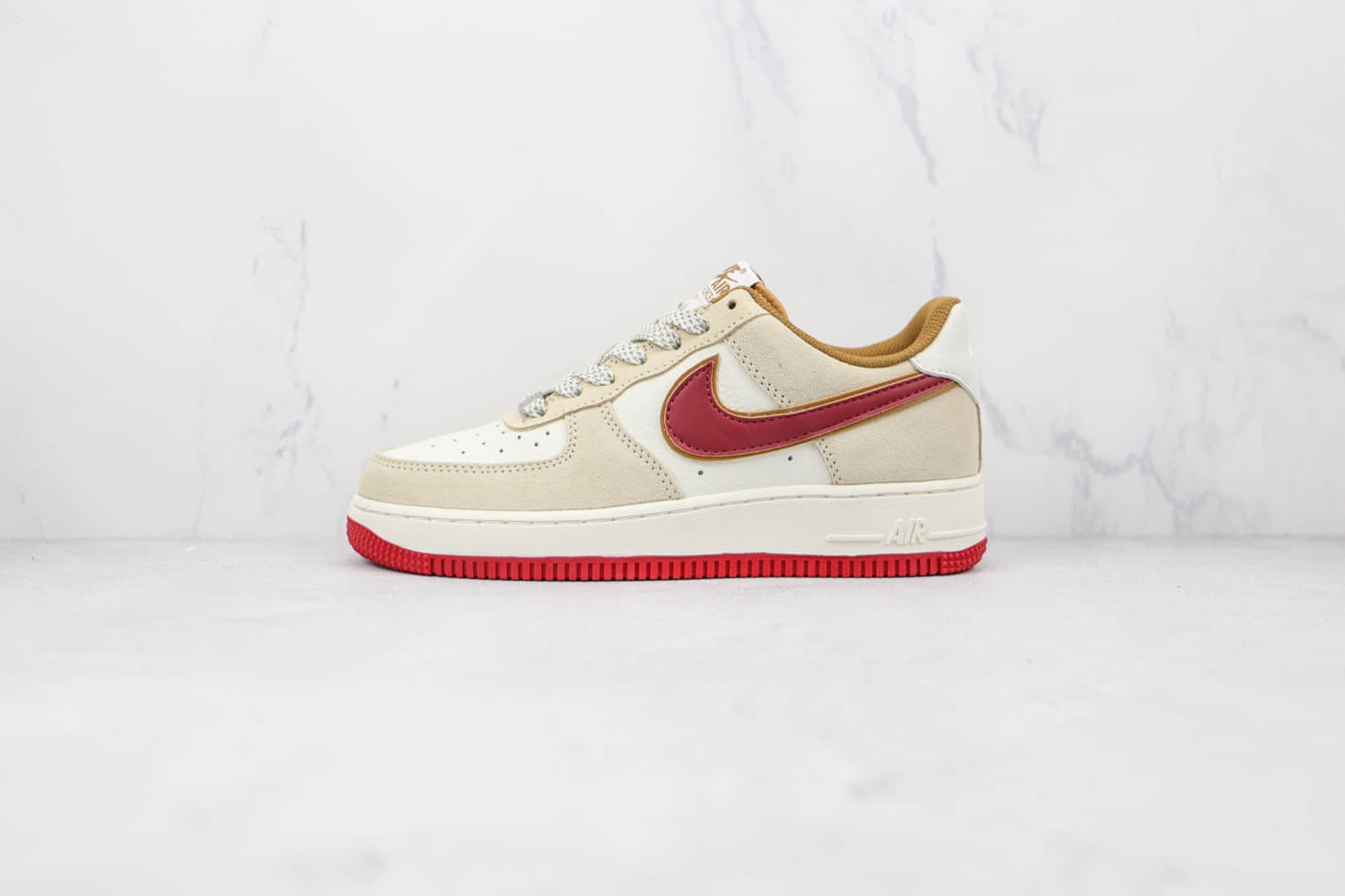 耐克Nike Air Force 1纯原版本低帮空军一号米黄红色板鞋内置气垫 货号:QZ3068-226
