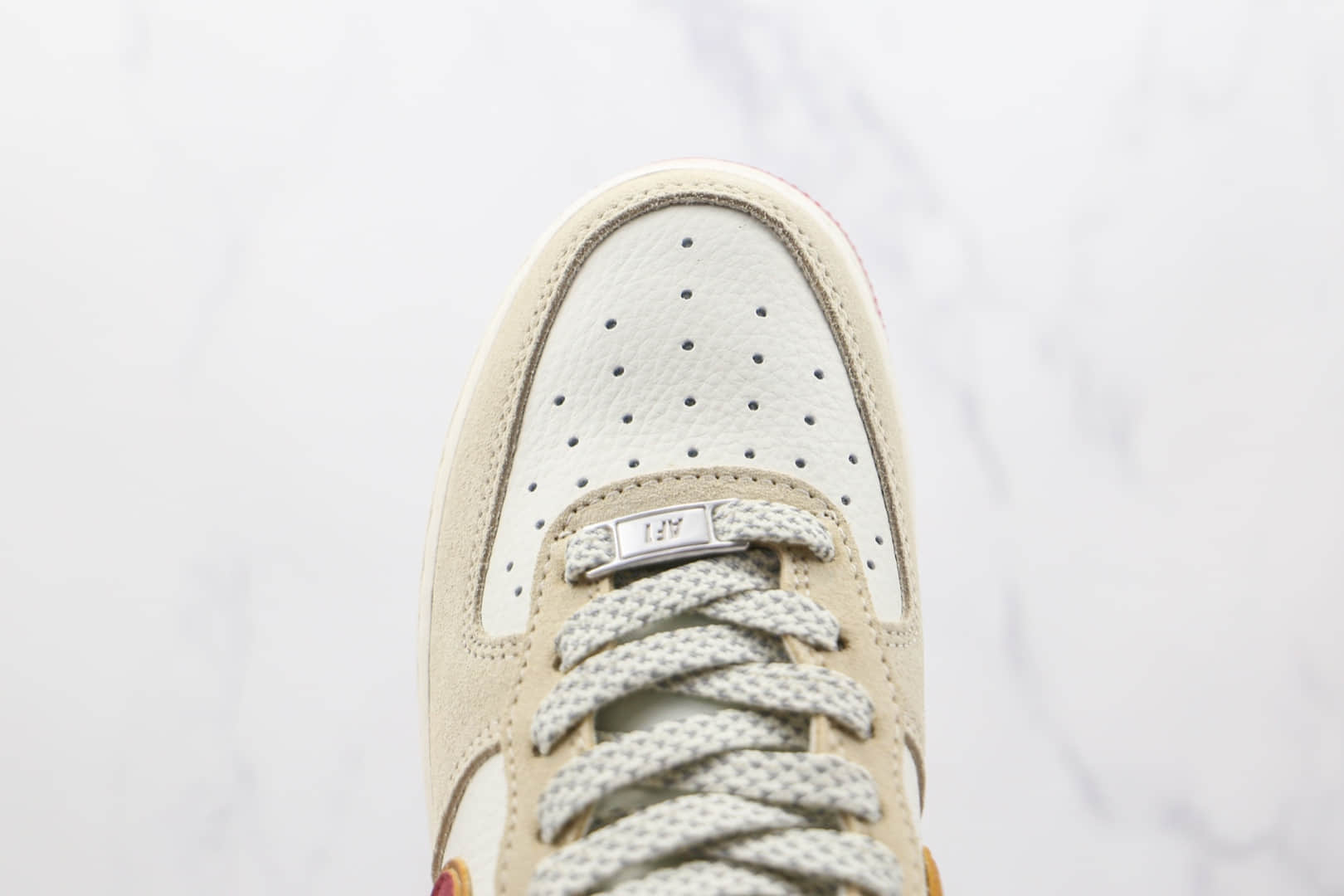 耐克Nike Air Force 1纯原版本低帮空军一号米黄红色板鞋内置气垫 货号:QZ3068-226