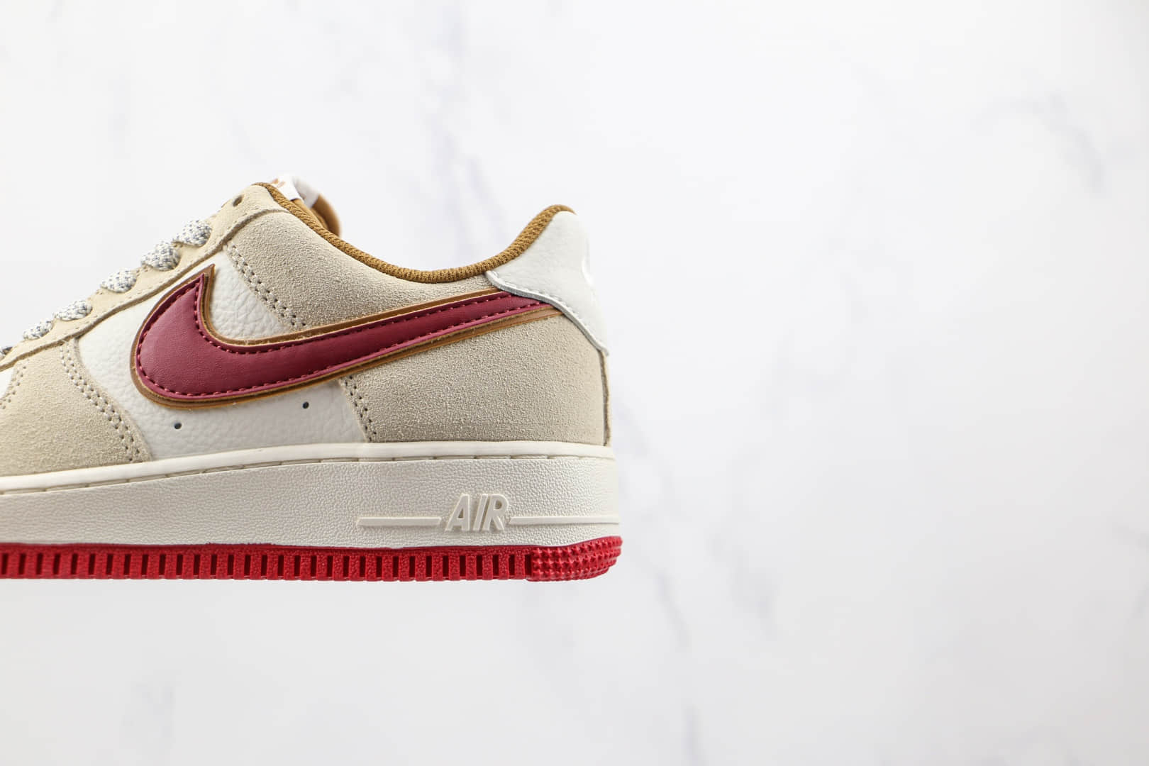 耐克Nike Air Force 1纯原版本低帮空军一号米黄红色板鞋内置气垫 货号:QZ3068-226