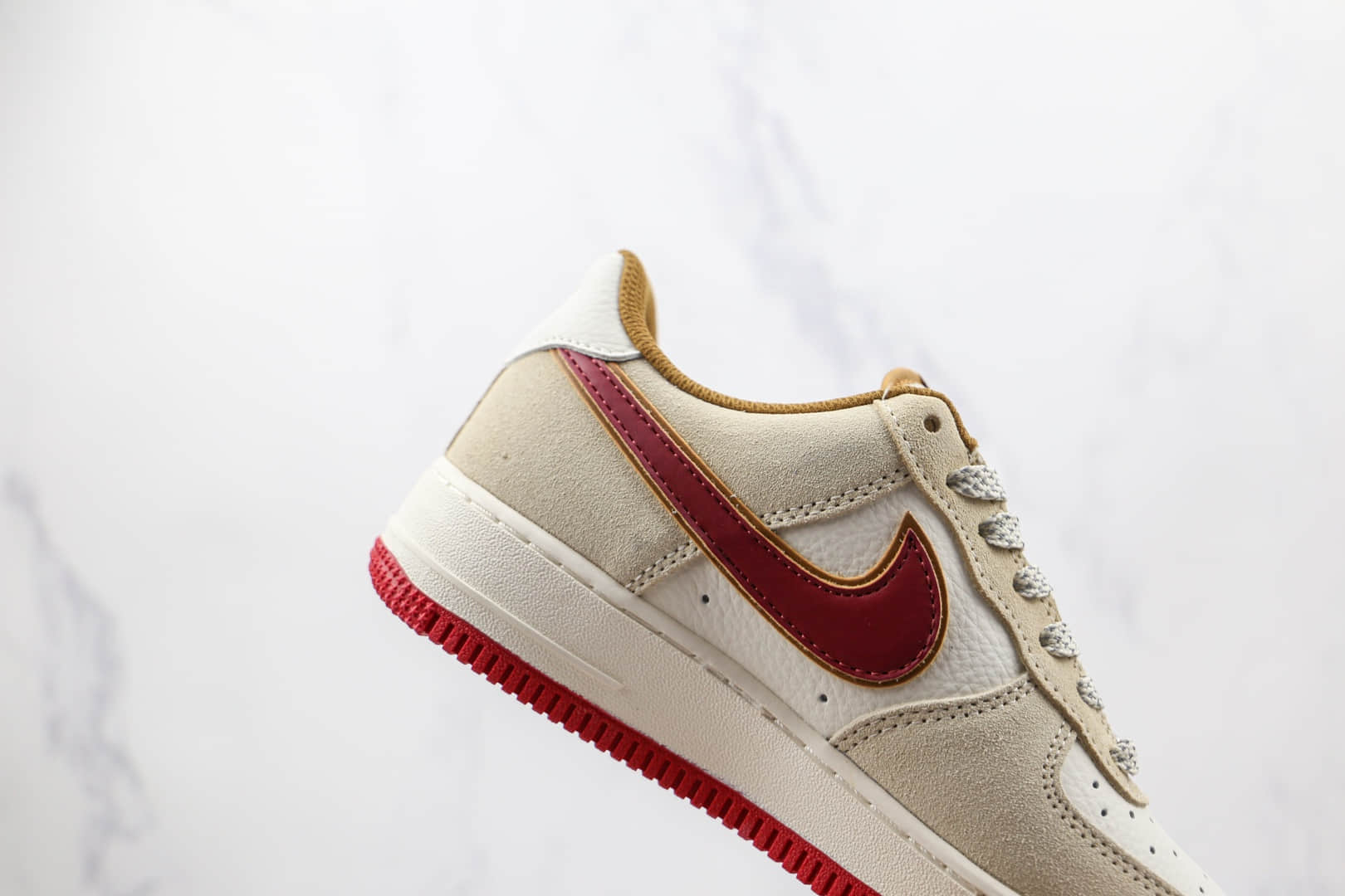 耐克Nike Air Force 1纯原版本低帮空军一号米黄红色板鞋内置气垫 货号:QZ3068-226