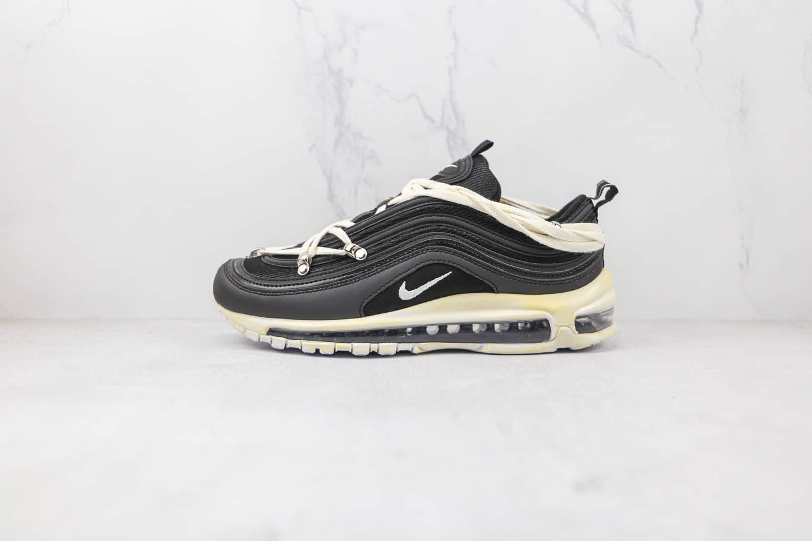 耐克Nike Air Max 97纯原版本黑白绑带Max97气垫鞋原楦头纸板打造 货号:921826-001