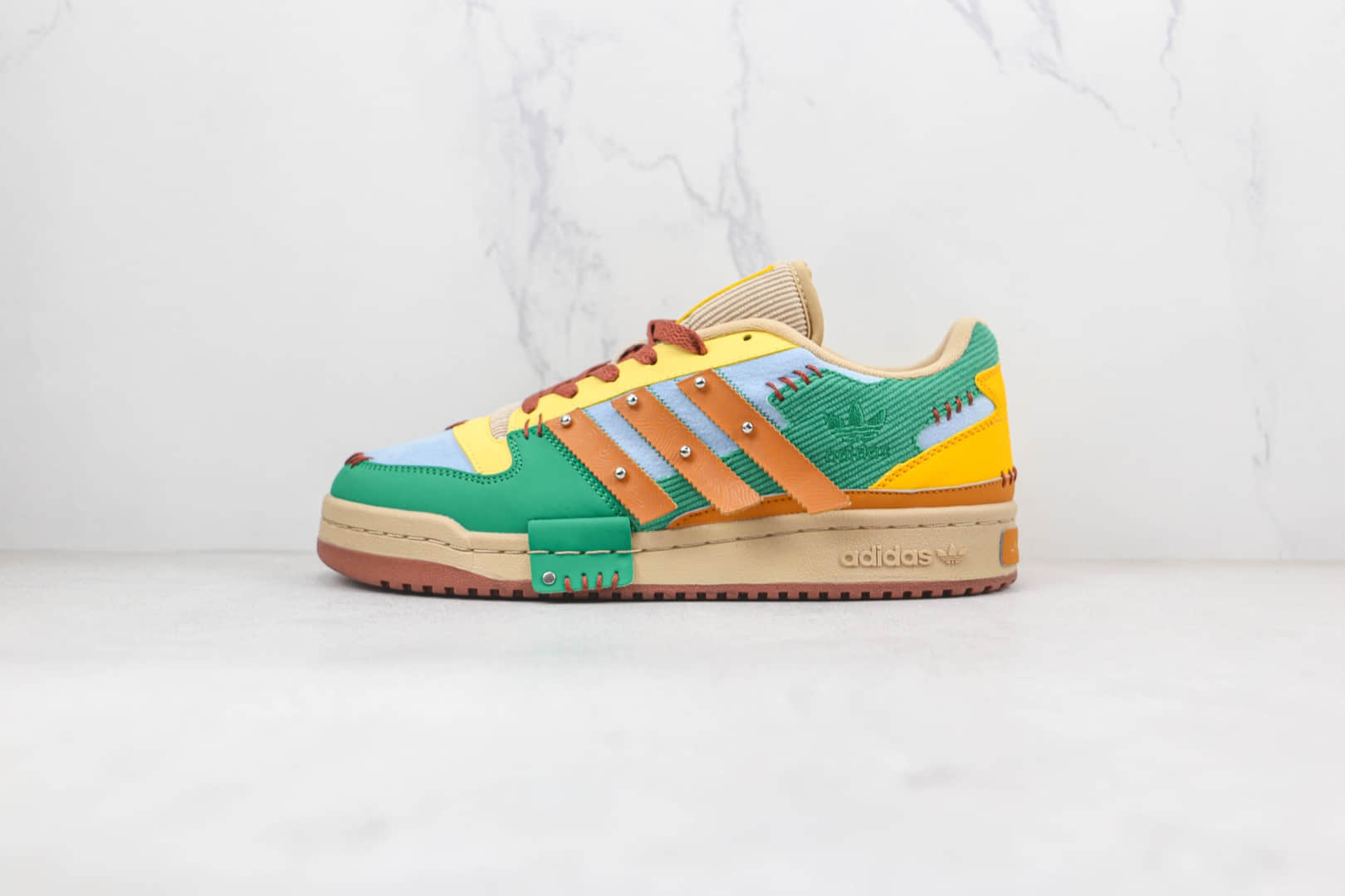GW8725 阿迪达斯Adidas Originals Forum 84 Low Karoro x Melting Sadness联名款纯原版本低帮Forum84木偶棕绿灯芯绒蓝拼接板鞋原盒原标 货号:GW8725