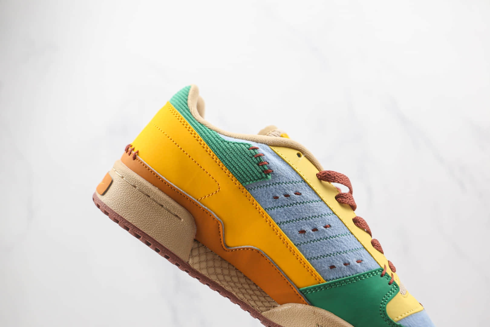 GW8725 阿迪达斯Adidas Originals Forum 84 Low Karoro x Melting Sadness联名款纯原版本低帮Forum84木偶棕绿灯芯绒蓝拼接板鞋原盒原标 货号:GW8725
