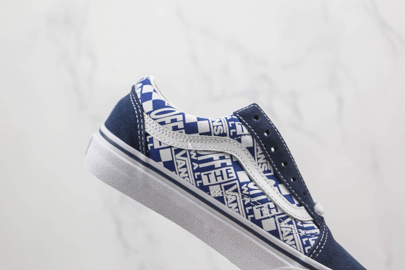 万斯Vans old skool x OFF white联名款公司级版本低帮白蓝硫化帆布鞋原盒原标