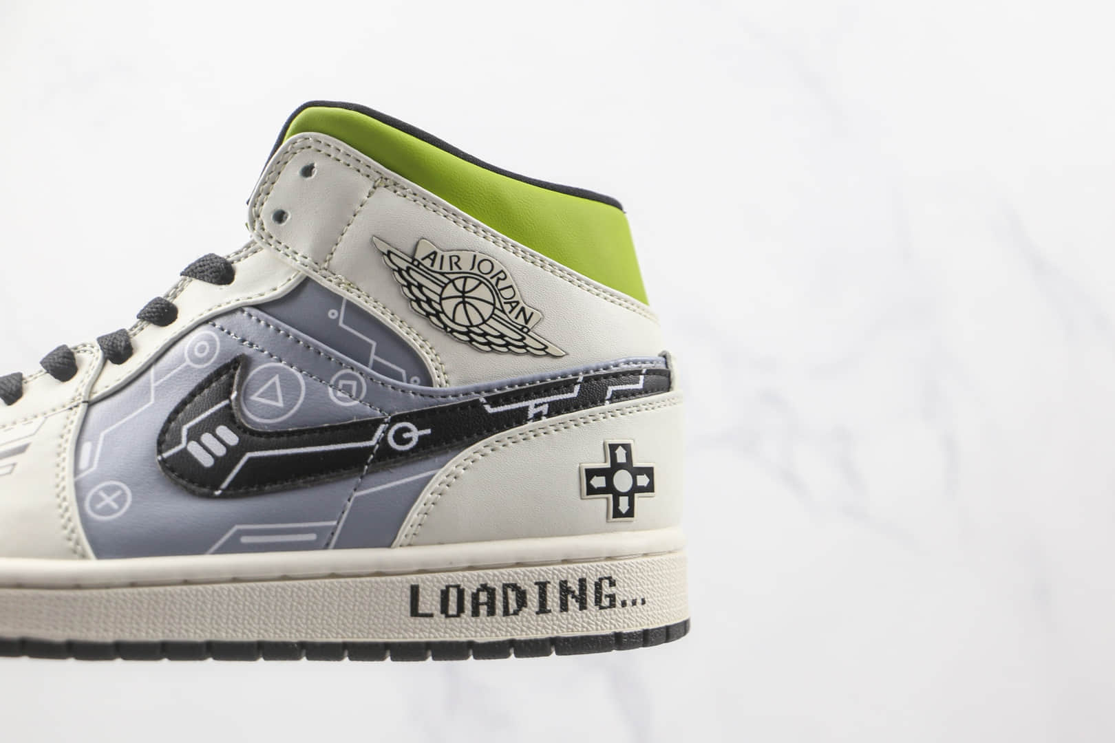 乔丹Air Jordan 1 Mid纯原版本中帮AJ1电玩主题系列白黑雾霾蓝绿游戏印花板鞋原盒原标 货号:554725-170