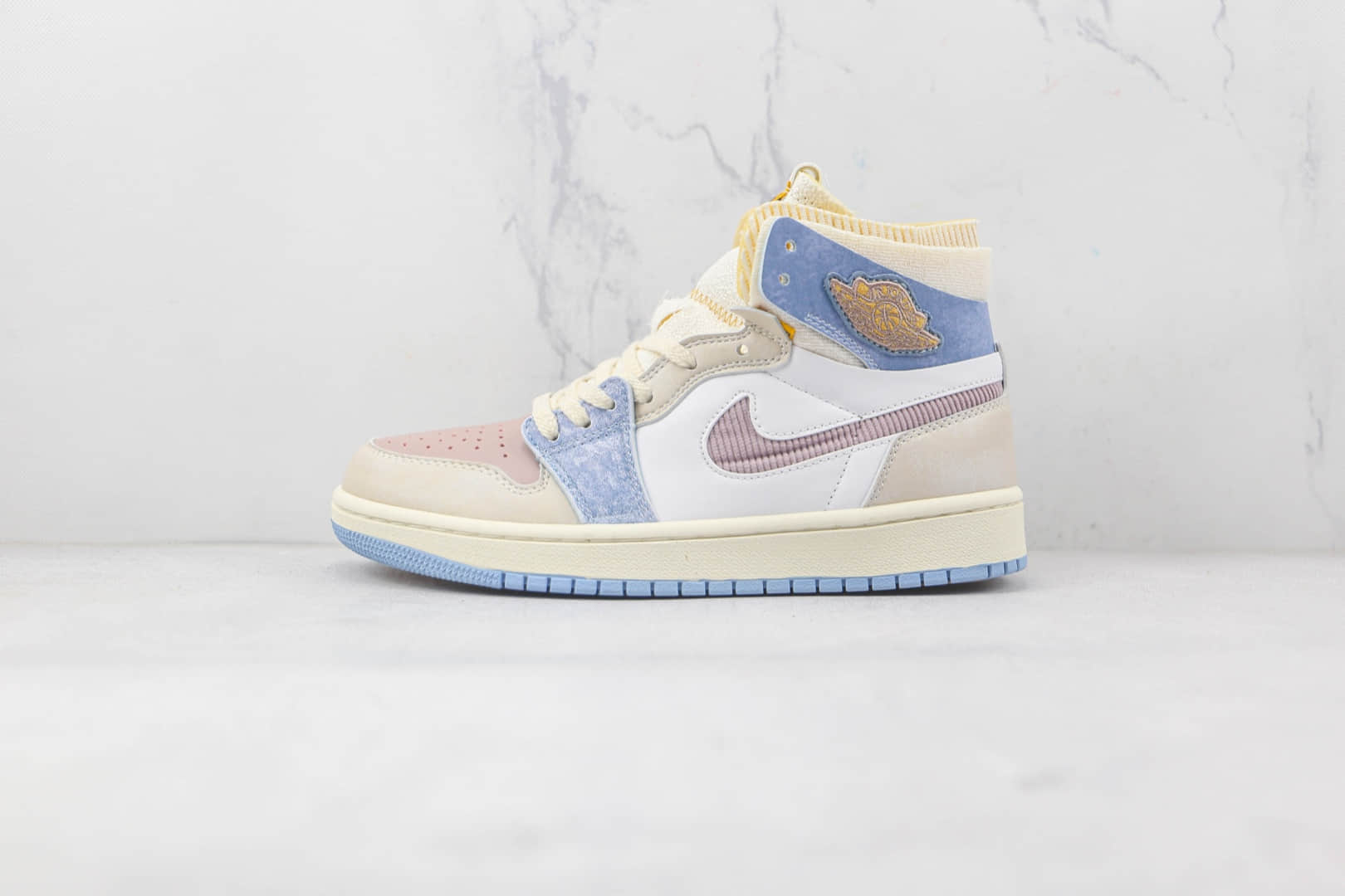 乔丹Air Jordan 1 Zoom CMFT Corduroy纯原版本中帮AJ1粉蓝色反毛皮篮球鞋原楦头纸板打造 货号:DQ5092-651